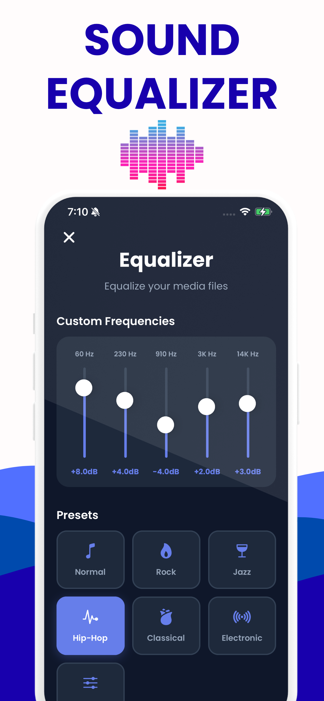 Five-band equalizer with six genre presets